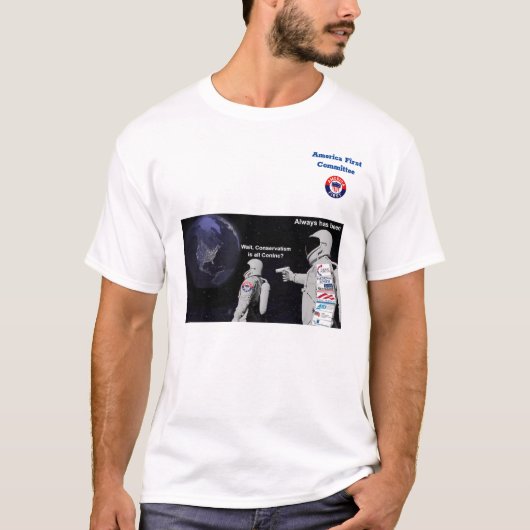 米国第一委員会の保守党はCon社。 Tシャツ (正面)
