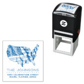 米国素朴の地図と国旗 |ファミリ名差出人住所 セルフインキングスタンプ (インサイチュ)