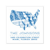 米国素朴の地図と国旗 |ファミリ名差出人住所 セルフインキングスタンプ (デザイン)