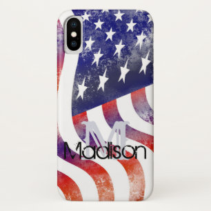 米国素朴国旗のアメリカンモノグラムイニシャル名 iPhone X ケース