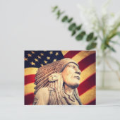 米国素朴国旗の愛国的な先住民アメリカインディアン ポストカード (スタンド正面)