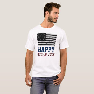 米国素朴国旗ウッド白黒アメリカ7月4日 Tシャツ
