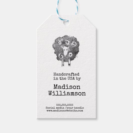 米国素朴手作り |羊のプリント ギフトタグ (正面)