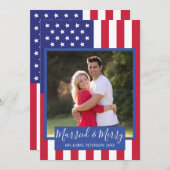 米国結婚した国旗メリー愛国写真 シーズンカード (正面/裏面)