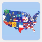 米国統一された州アメリカ国旗の地図 スクエアシール (正面)