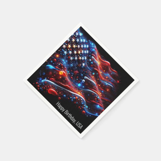 米国絵を描国旗（ばちゃばちゃ）跳ねる7月4日 スタンダードカクテルナプキン (角)