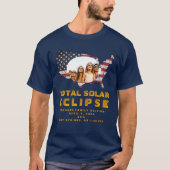 米国総太陽の食2024 O USA国旗の写真 Tシャツ (正面)