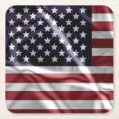 米国羽ばたき国旗の赤、白ストライプ色、星空 スクエアペーパーコースター (正面)