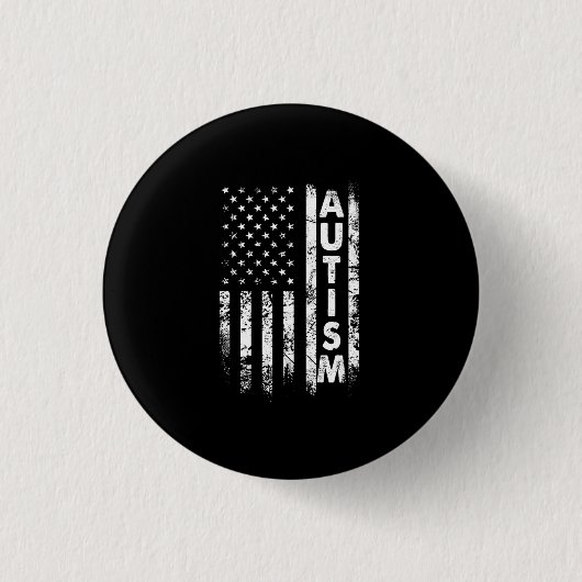 米国自閉症Tシャツグランジ国旗 缶バッジ (正面)