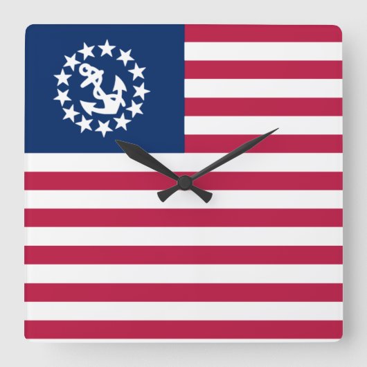 米国航海の帆走国旗 スクエア壁時計 (正面)