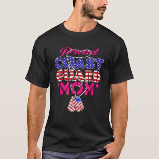 米国誇りを持った沿岸警備母の犬タグ軍隊母 Tシャツ (正面)