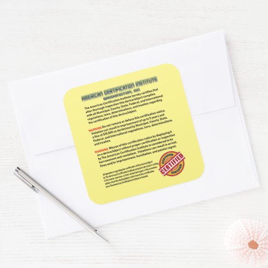 米国認証協会 スクエアシール (封筒)