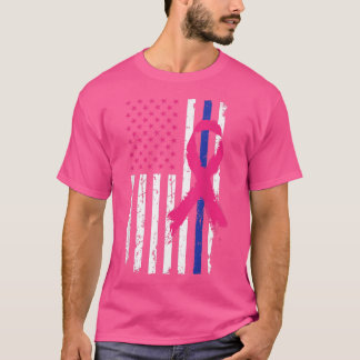 米国警察旗カッコいい乳がん認識度 Tシャツ