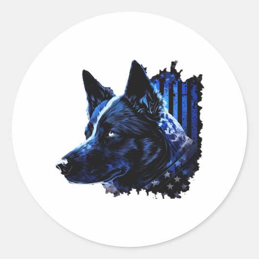 米国警察旗K9ユニット愛国犬愛好家 ラウンドシール (正面)