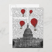 米国議事堂建物と赤い熱気球 ポストカード (正面/裏面)