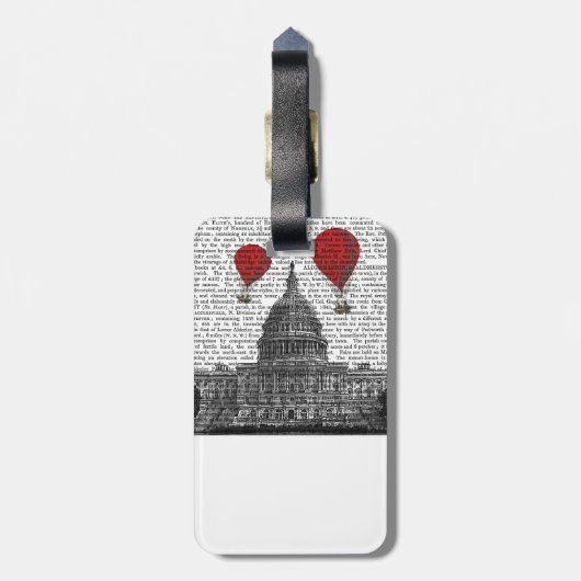 米国議事堂建物と赤い熱気球 ラゲッジタグ (裏面縦)