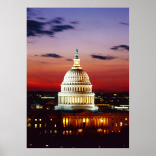米国議会議事堂の夜景 ポスター