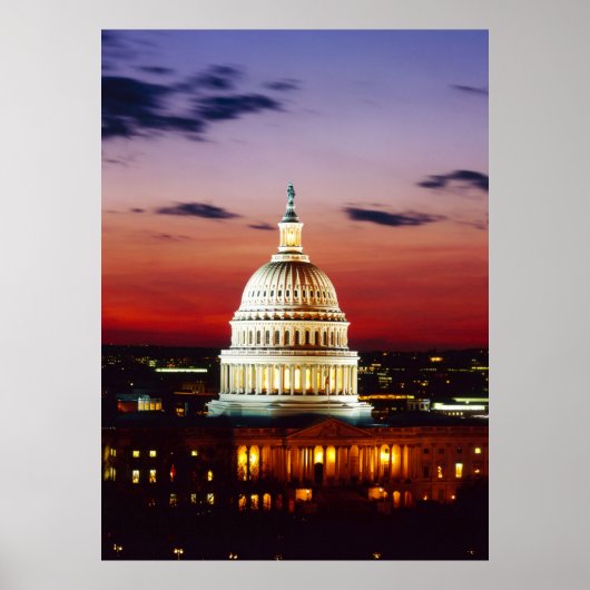 米国議会議事堂の夜景 ポスター (正面)