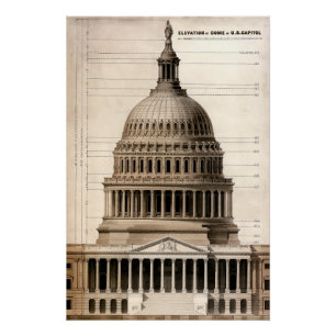 米国議会議事堂の建築設計図1859 ポスター
