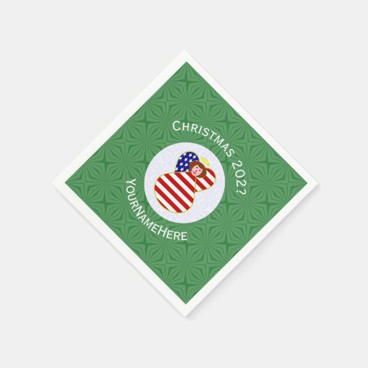 米国赤毛エンジェルクリスマス国旗パーソナライズされた スタンダードカクテルナプキン (角)