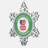 米国赤毛エンジェルクリスマス国旗パーソナライズされた スノーフレークピューターオーナメント (右)