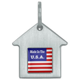 米国赤白と青のアメリカ国旗で作られる ペットネームタグ