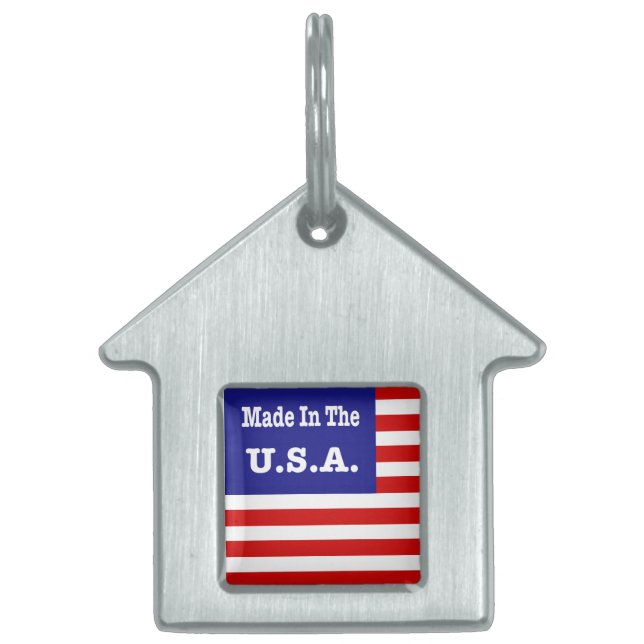 米国赤白と青のアメリカ国旗で作られる ペットネームタグ (正面)