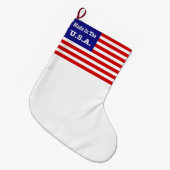 米国赤白と青のアメリカ国旗で作られる ラージクリスマスストッキング (正面 (吊り時))