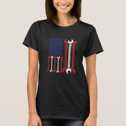 米国赤白青アメリカツール国旗の整備士Fa Tシャツ (正面)