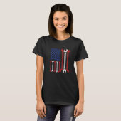 米国赤白青アメリカツール国旗の整備士Fa Tシャツ (正面フル)