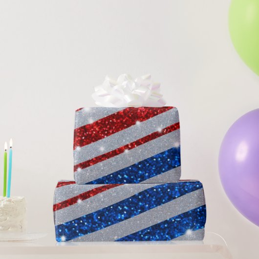 米国赤白青グリッター国旗の独立記念日 ラッピングペーパー (パーティーギフト)