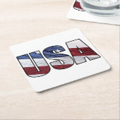 米国赤白・青米国愛国国旗 スクエアペーパーコースター (アングル)