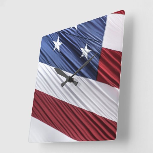 米国赤白・青米国愛国国旗 スクエア壁時計 (傾斜)