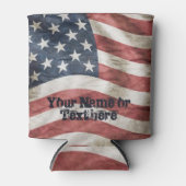 米国赤・白・青ヴィンテージ国旗 缶クーラー (正面)