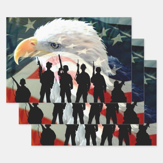 米国軍人アメリカ国旗 ラッピングペーパーシート (セット)