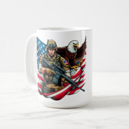 米国軍人イーグル米国国旗の愛国芸術 コーヒーマグカップ