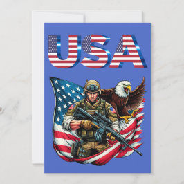 米国軍人イーグル米国国旗の愛国芸術 サンキューカード