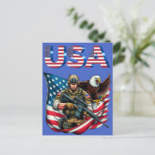米国軍人イーグル米国国旗の愛国芸術 ポストカード (スタンド正面)