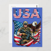 米国軍人イーグル米国国旗の愛国芸術 ポストカード (正面/裏面)