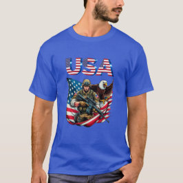 米国軍人イーグル米国国旗の愛国芸術 Tシャツ