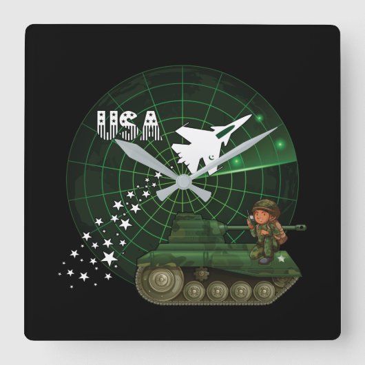 米国軍隊空軍レーダー時計 スクエア壁時計 (正面)