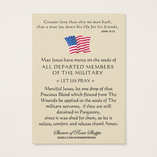 米国軍隊追悼メモリアル退役軍人祈りの言葉 (裏面)