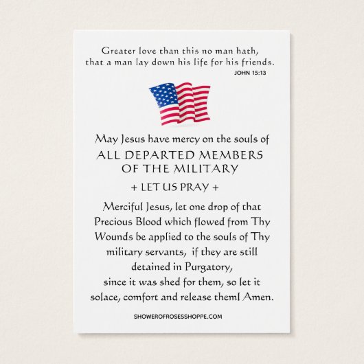 米国軍隊追悼メモリアル退役軍人祈りの言葉 (裏面)