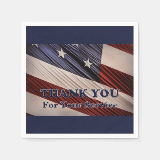 米国軍隊退役軍人愛国国旗ありがとう スタンダードカクテルナプキン (正面)