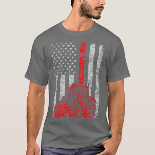 米国農家農業トラクターファーム国旗 Tシャツ (正面)