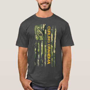 米国迷彩柄フラッグ誇りを持ったカーリンググラマニアカーおもしろいラー Tシャツ