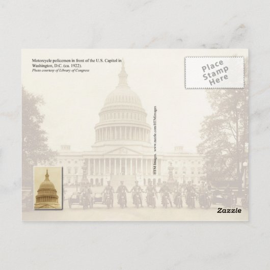 米国連邦議会議事堂のオートバイ警官 ポストカード (裏面)