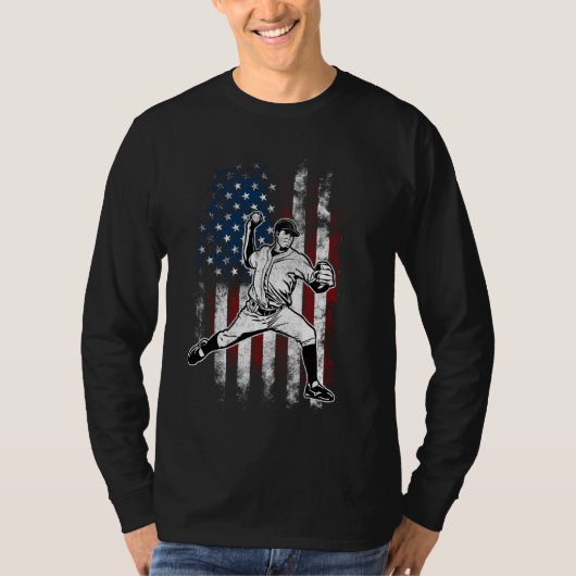 米国野球国旗のアメリカ投手第4戦 Tシャツ (正面)