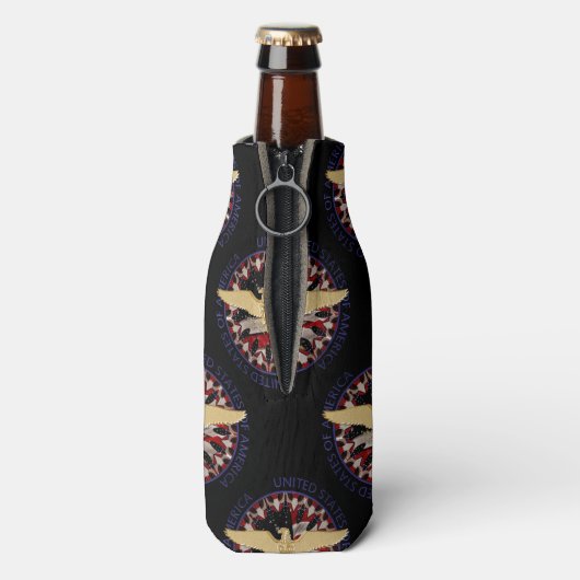 米国金ゴールドイーグル国旗の黒青ボトル ボトルクーラー (ボトル裏面)