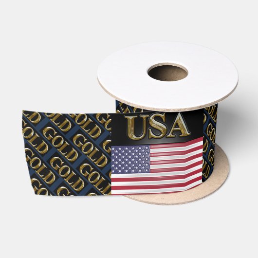 米国金ゴールド サテンリボン (リール)